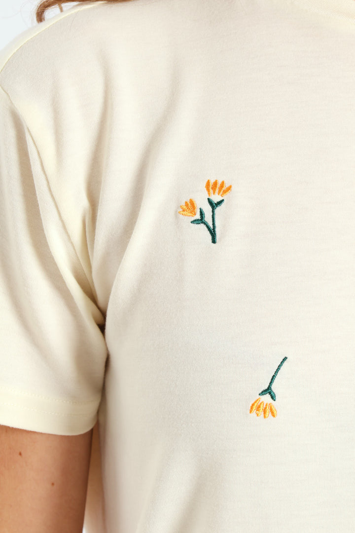 Floral Embroidered Tee - Ivory