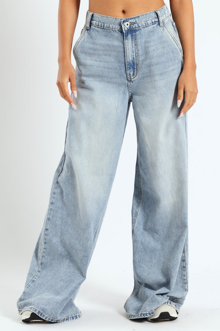 Angle Pocket Super Wide Jean - Salty Mid Wash