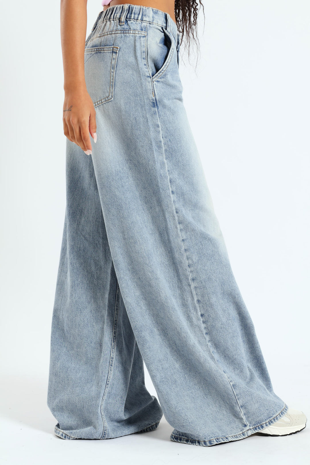 Angle Pocket Super Wide Jean - Salty Mid Wash