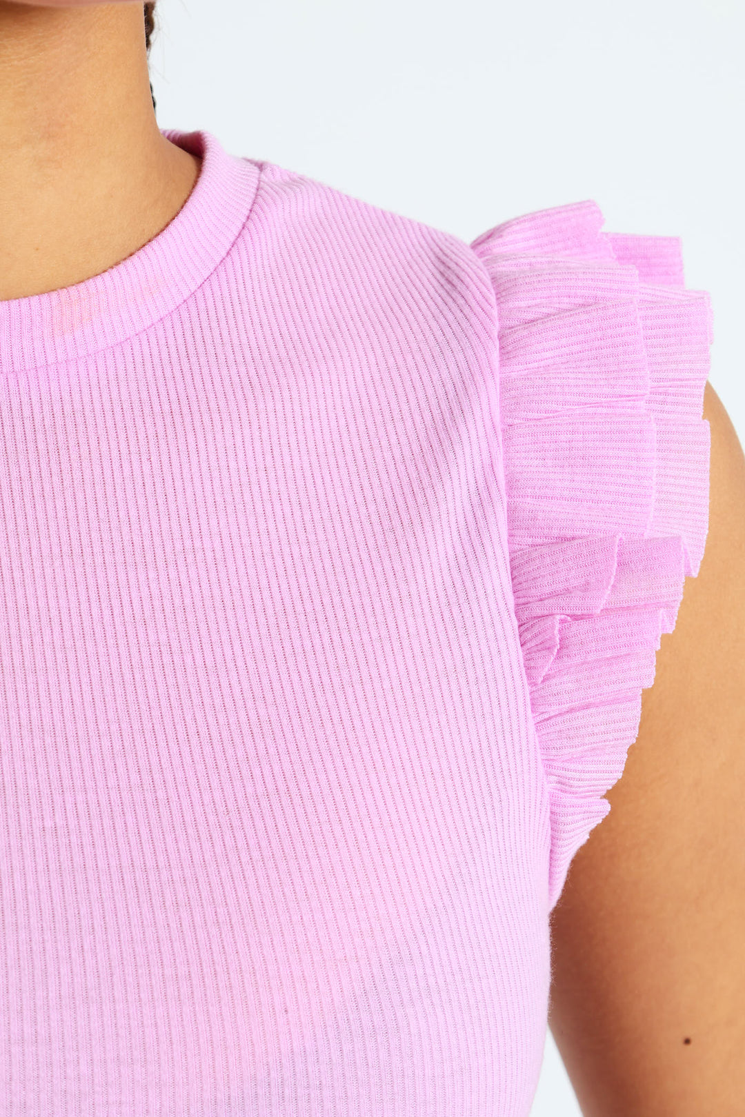 Rib Frill Tank - Pink