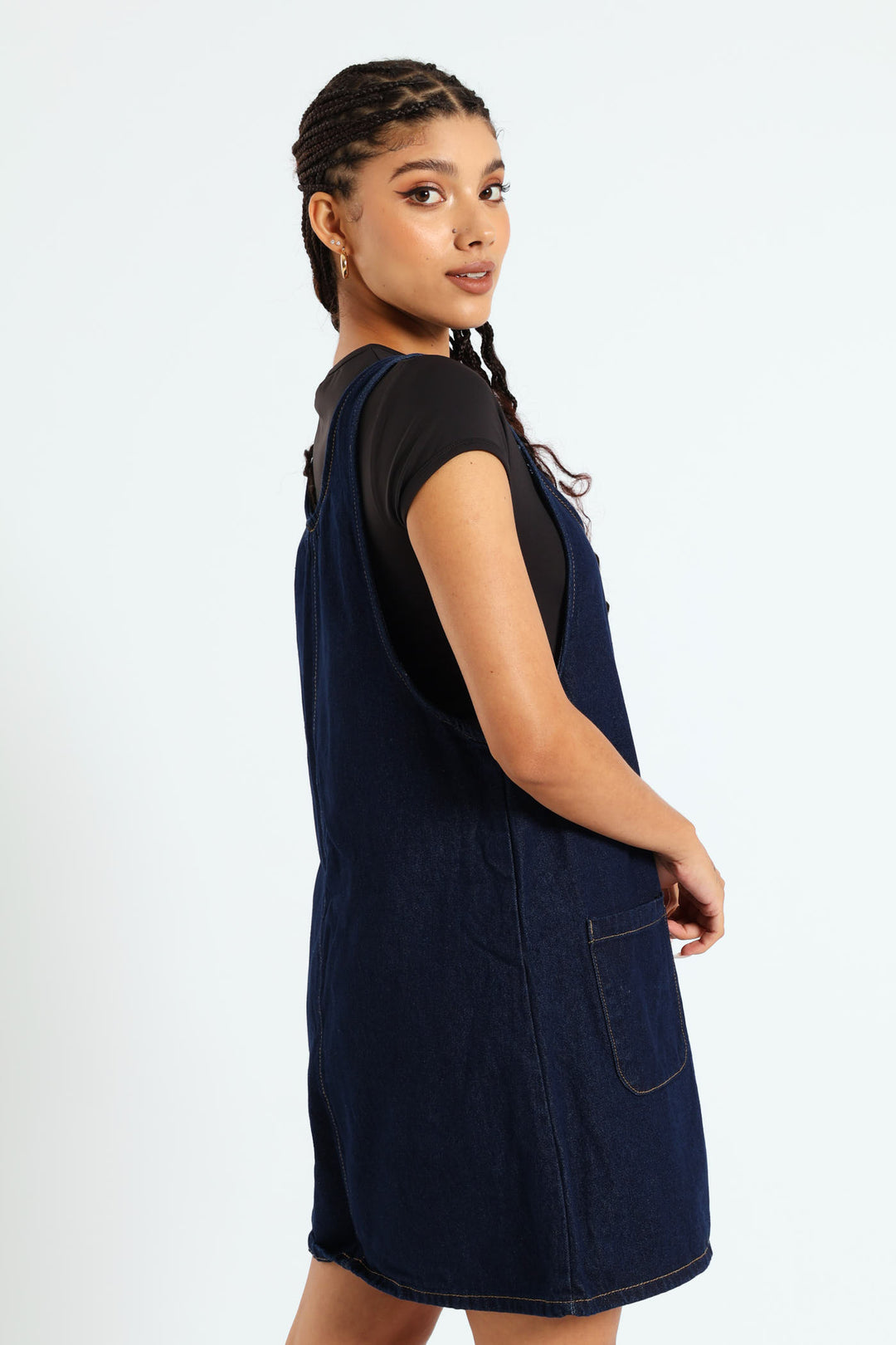 Boxy Denim Pinafore Dress - Ink