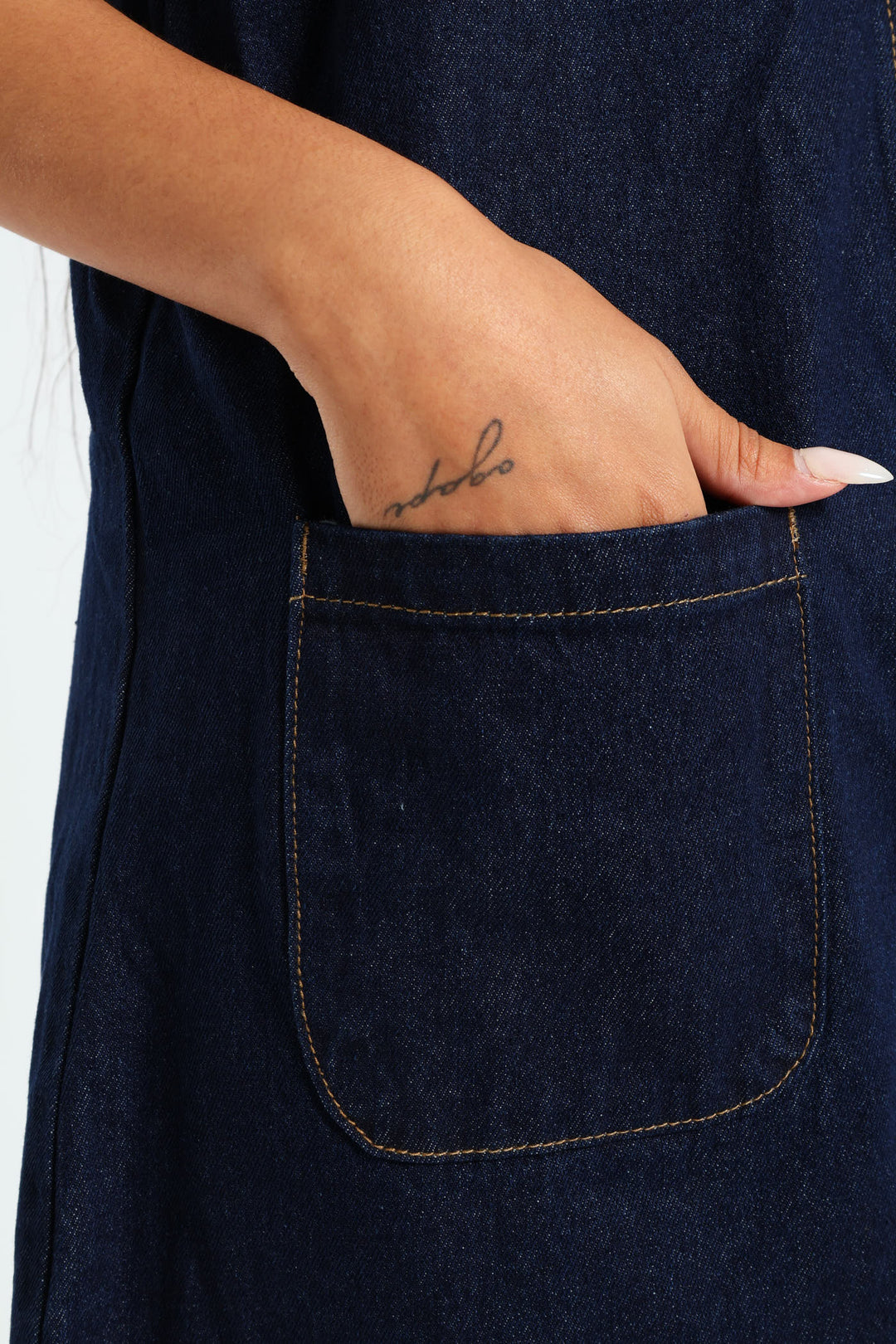 Boxy Denim Pinafore Dress - Ink