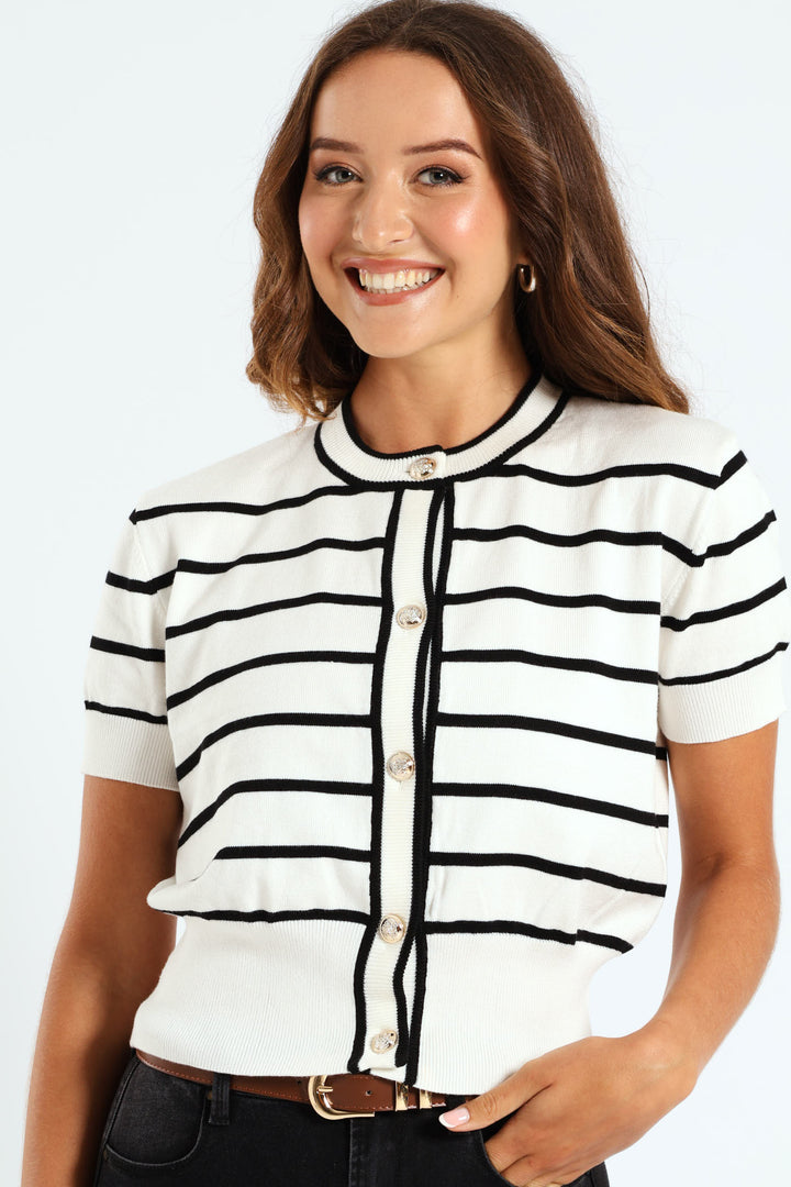 Striped Cardigan - White/Black