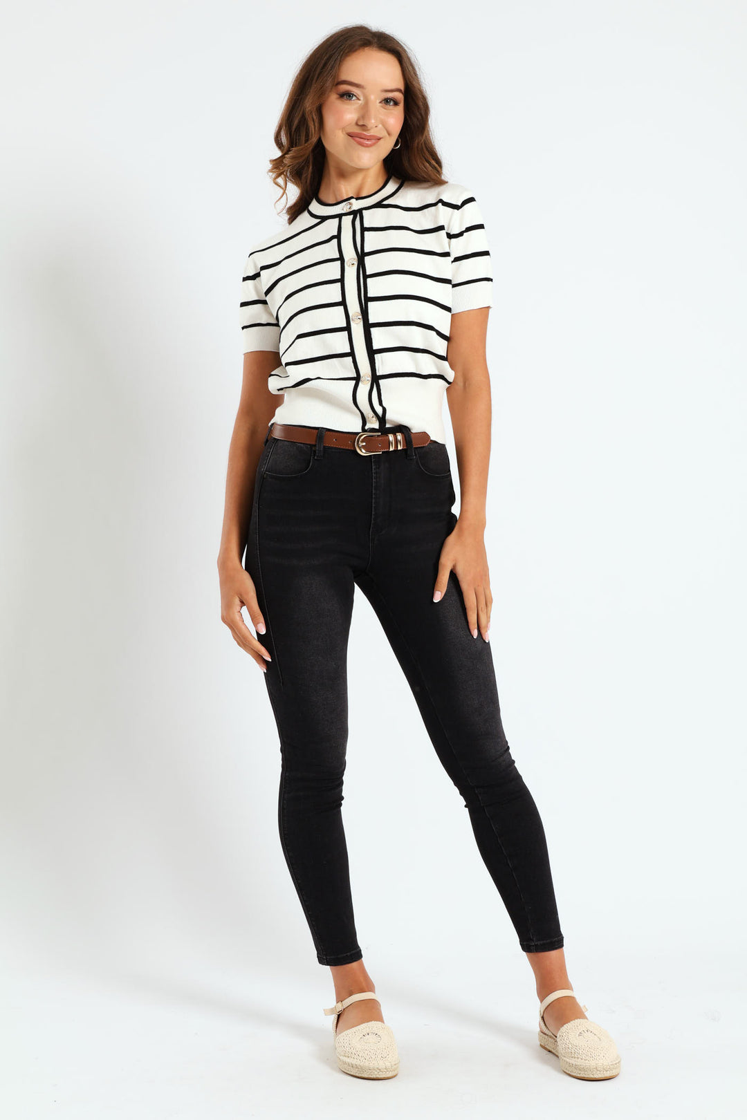 Two Seam Belted Skinny Jean - Black