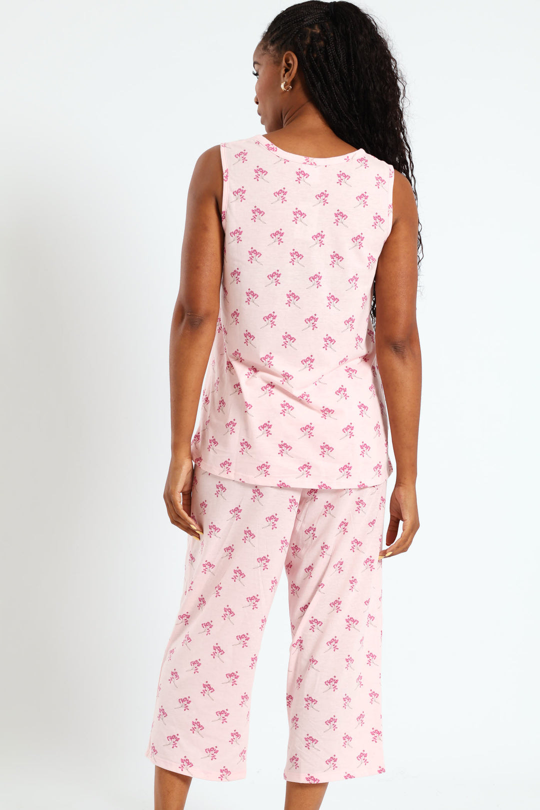 Button Through Flower Capri Set - Pink