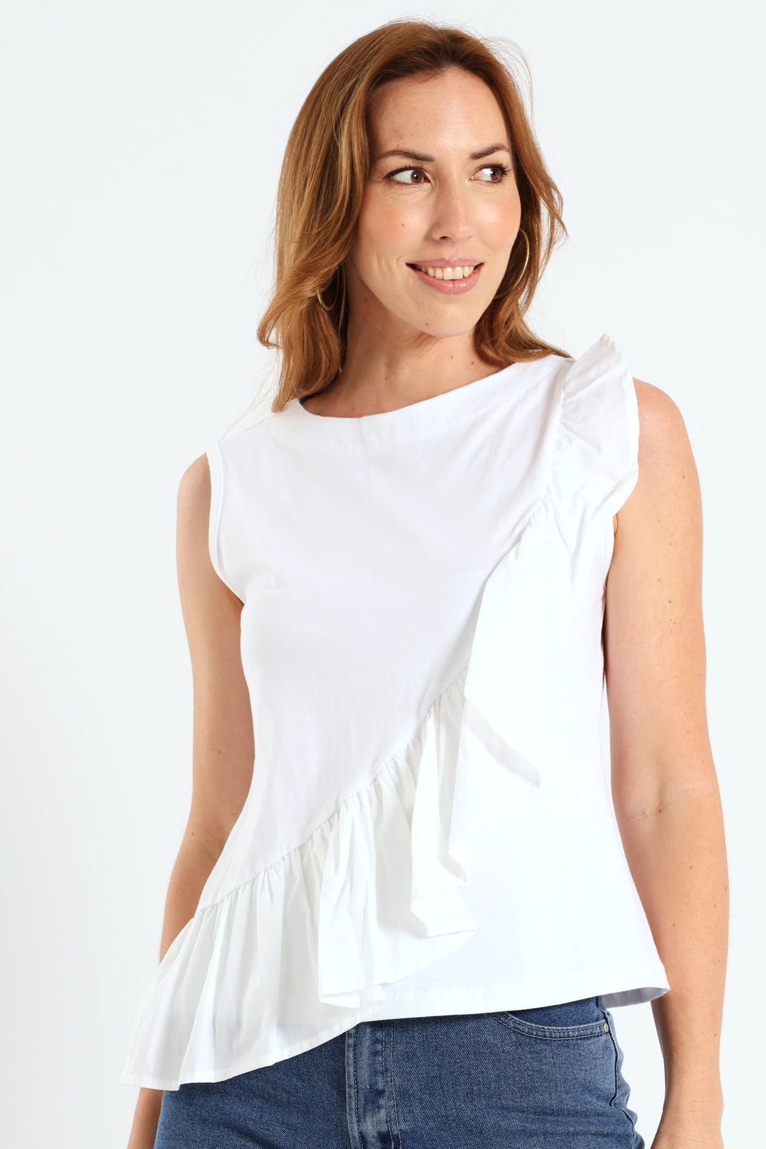 Frill Strap Fitted Combo Top - White