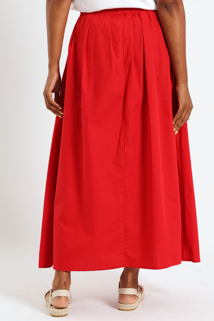 Pull On Poplin Midi Skirt - Red