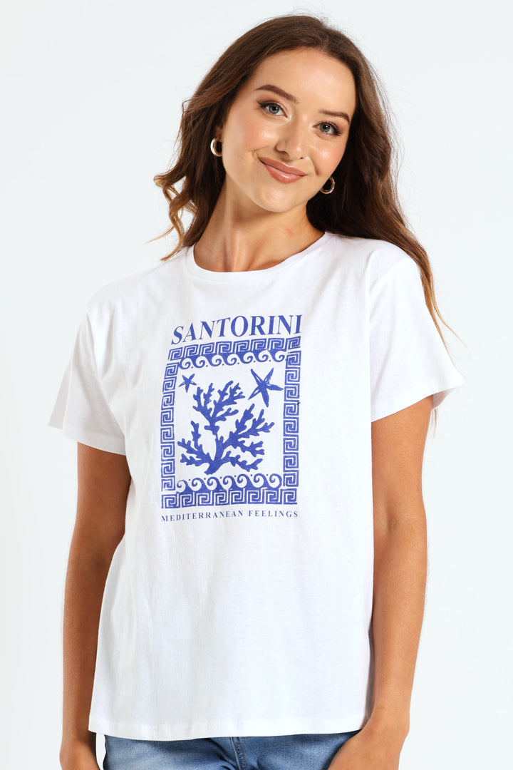 Santorini Marine Tee - White