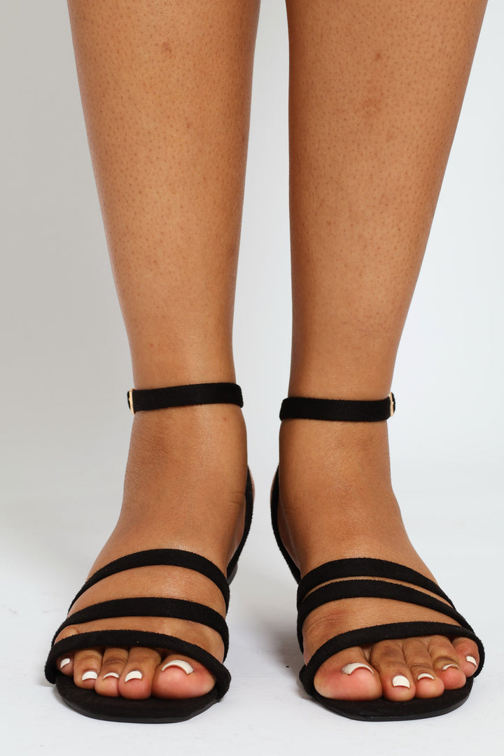 Multi Strap Ankle Buckle Mule Sandal - Black