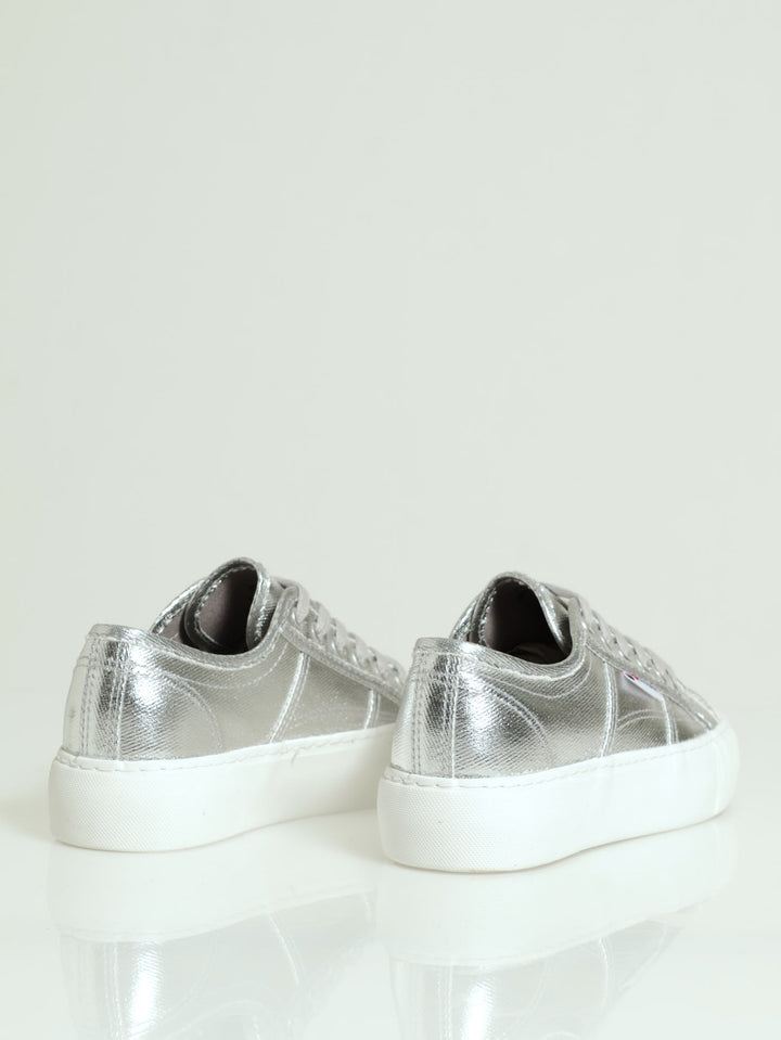 Calais 6 Basic Lace Up Court Platform Sneaker - Silver