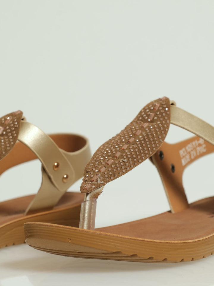 Ariella Leaf Detail Toe Post Sandal - Gold