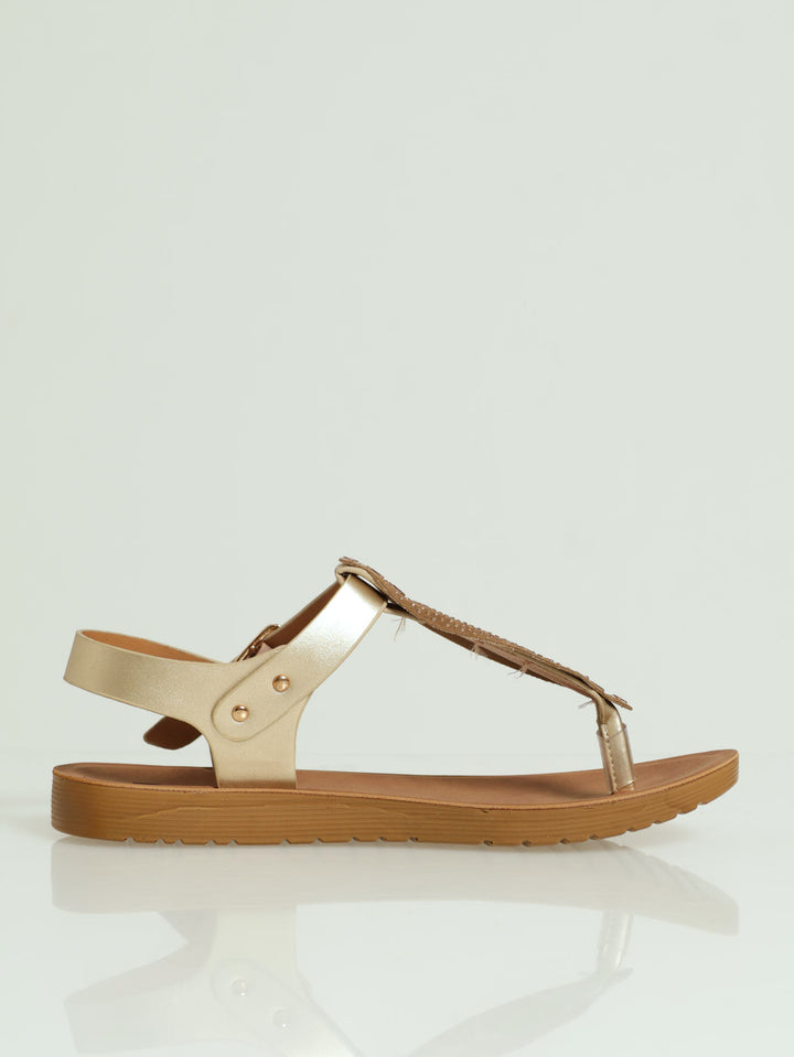 Ariella Leaf Detail Toe Post Sandal - Gold