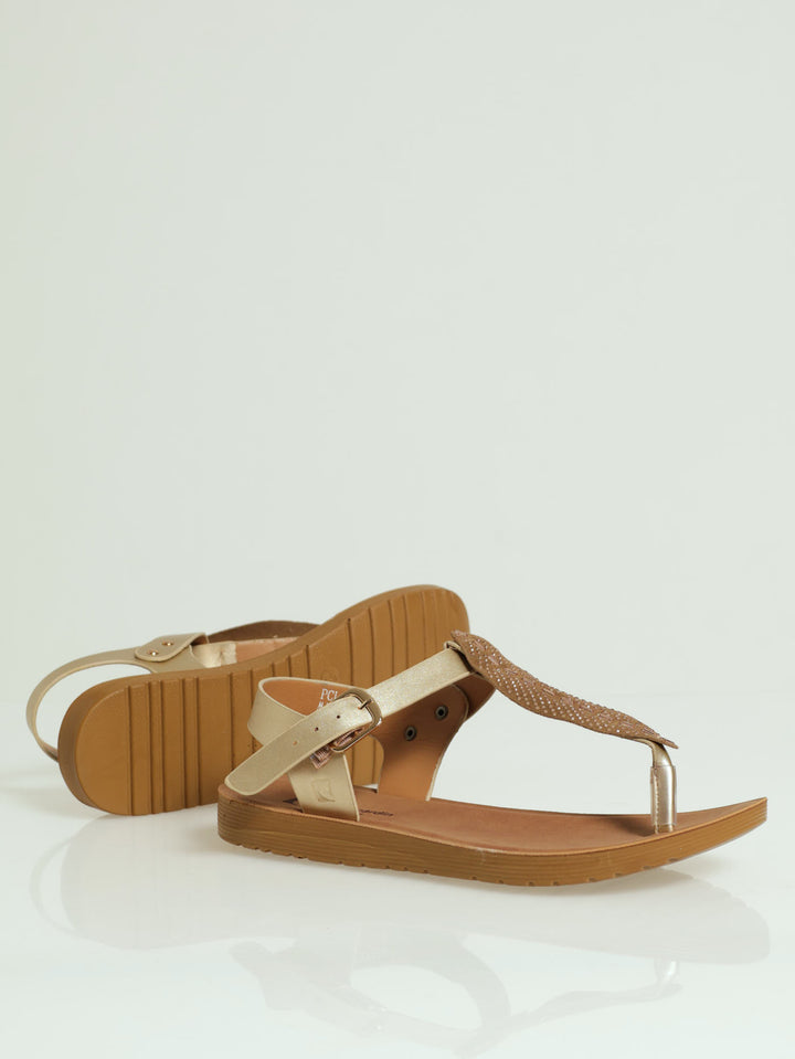 Ariella Leaf Detail Toe Post Sandal - Gold