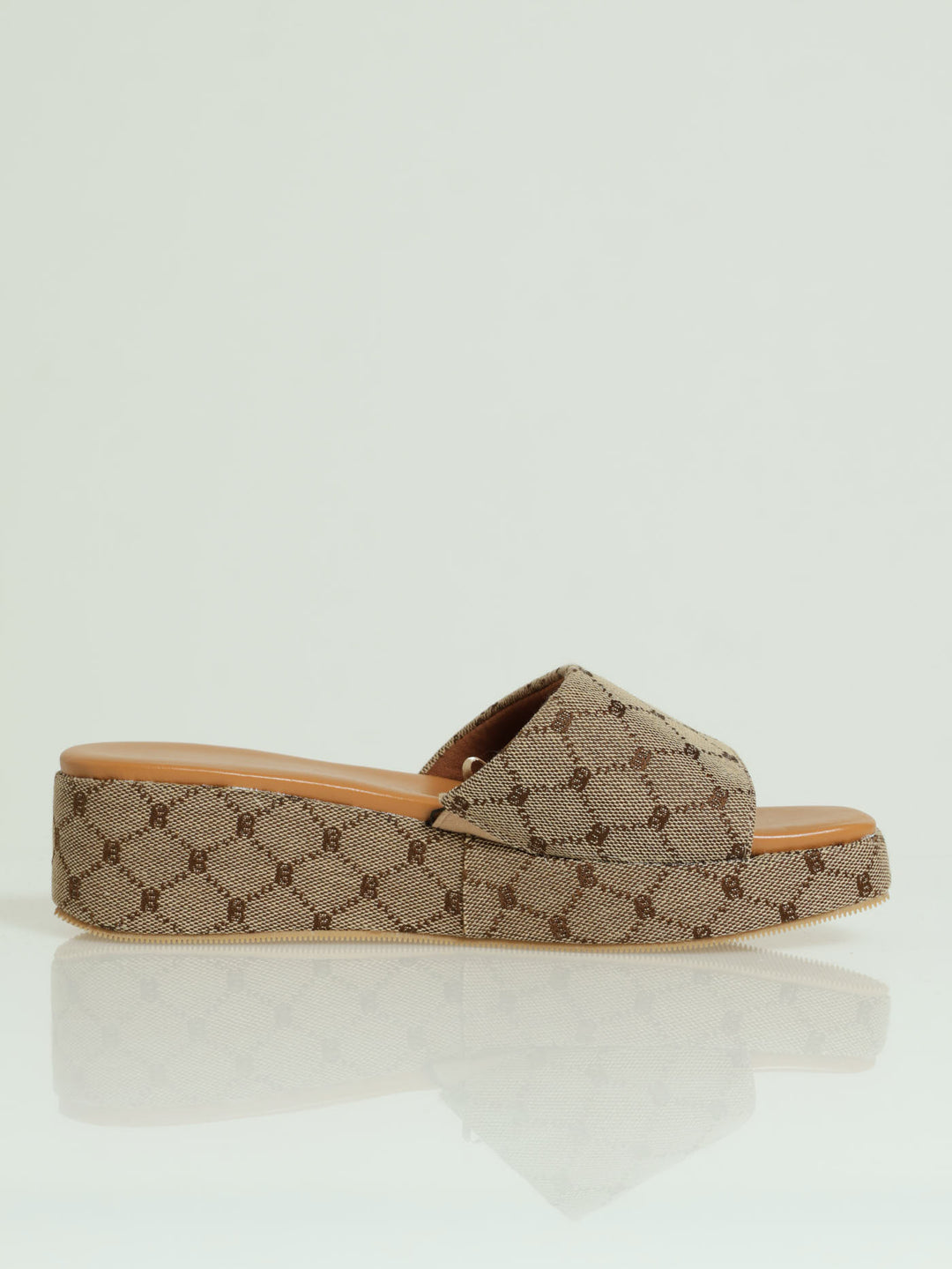 Monogram Slip On Flatform Mule Sandal - Natural