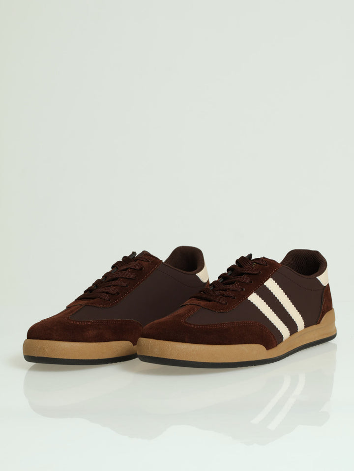 Double Stripe Suede Combo Sneaker - Chocolate