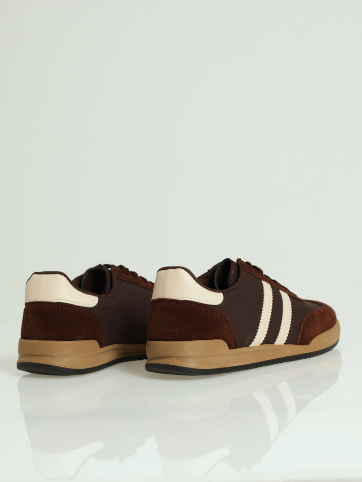 Double Stripe Suede Combo Sneaker - Chocolate