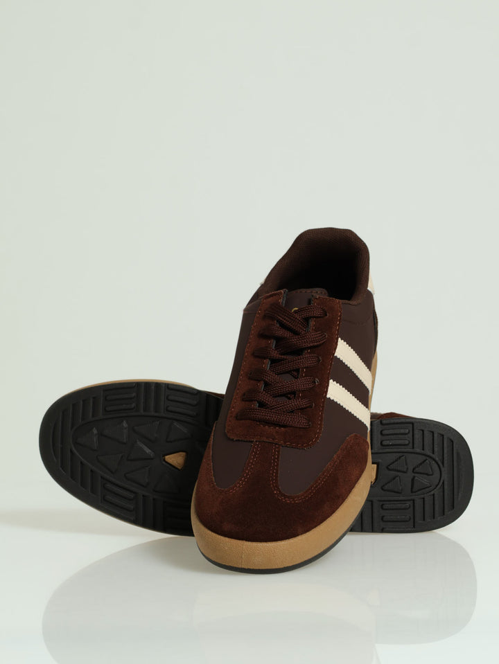 Double Stripe Suede Combo Sneaker - Chocolate