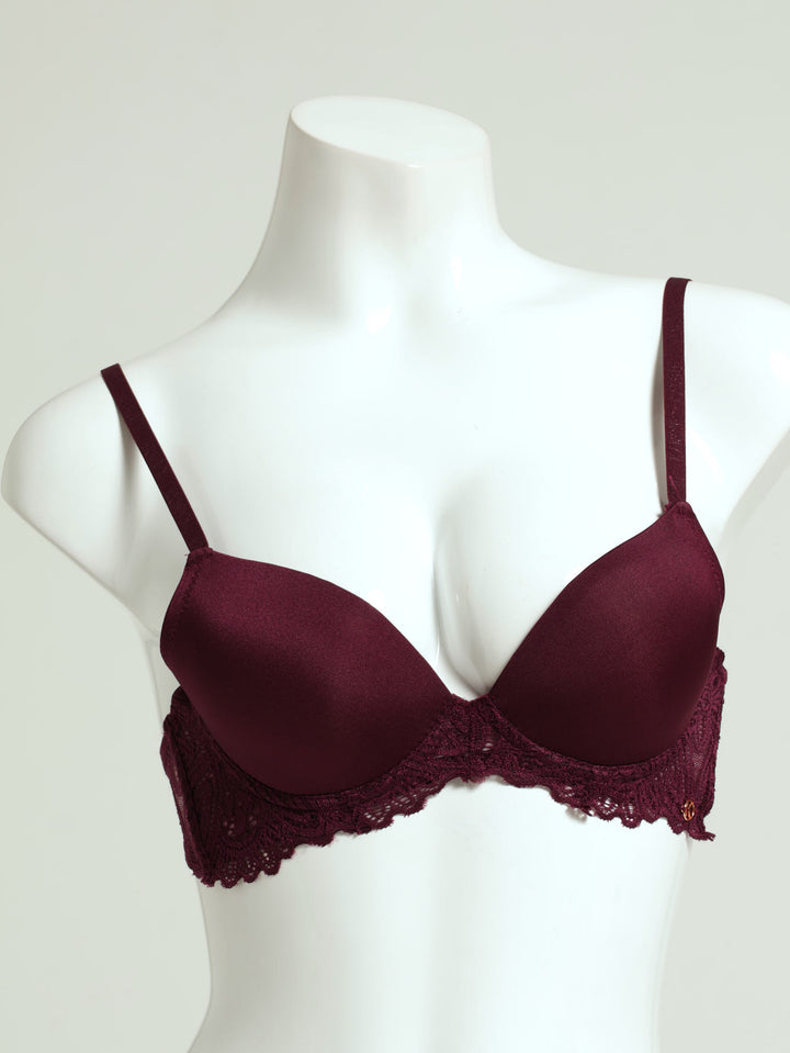 2 Pack Shiny Microfibre Lace Double Push-Up Bra - Ruby/Toasted