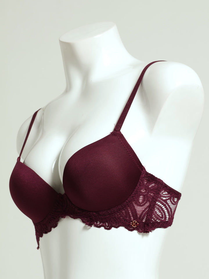 2 Pack Shiny Microfibre Lace Double Push-Up Bra - Ruby/Toasted