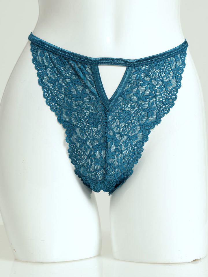 Lace Tanga Brazilian Panty With V Front - Blue