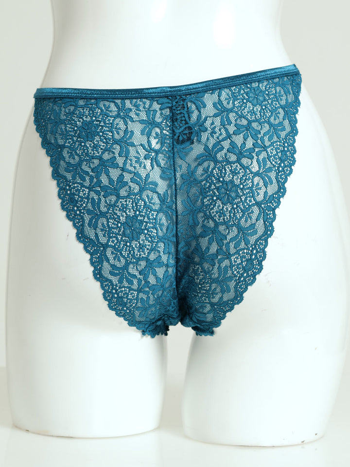 Lace Tanga Brazilian Panty With V Front - Blue