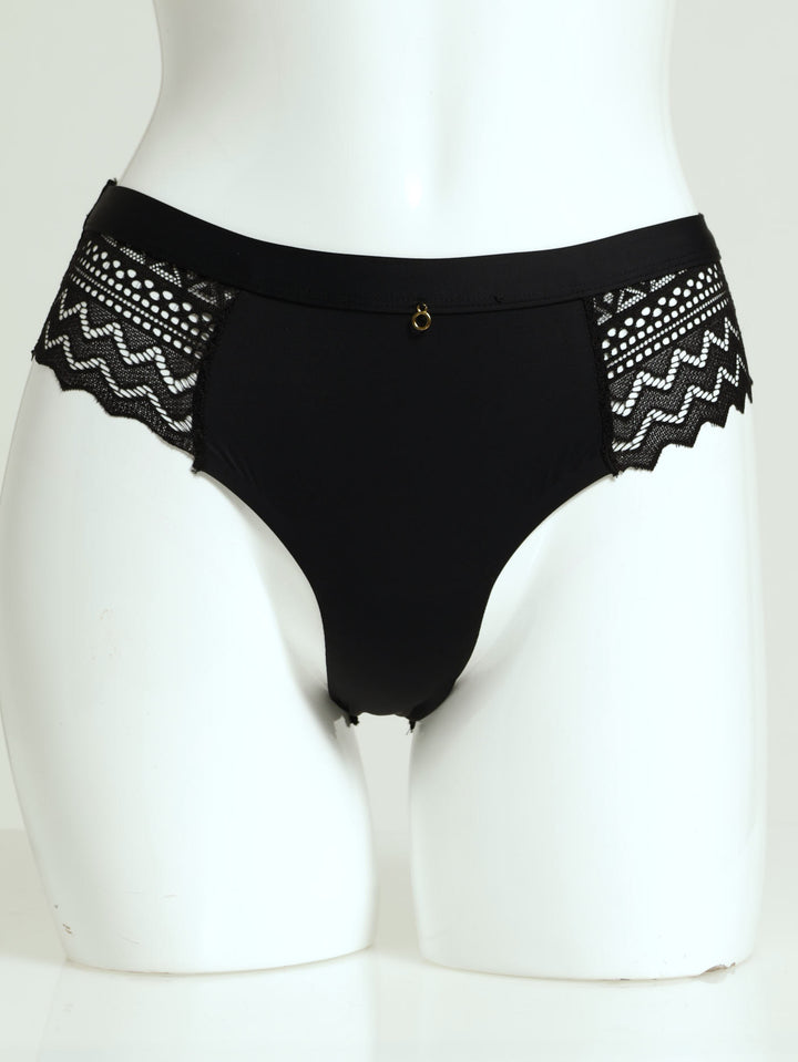 Microfibre Lace Midi Panty - Black