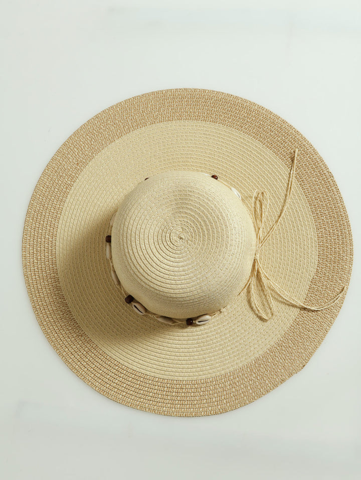 Wide Brim Two Tone Straw Hat - Caramel