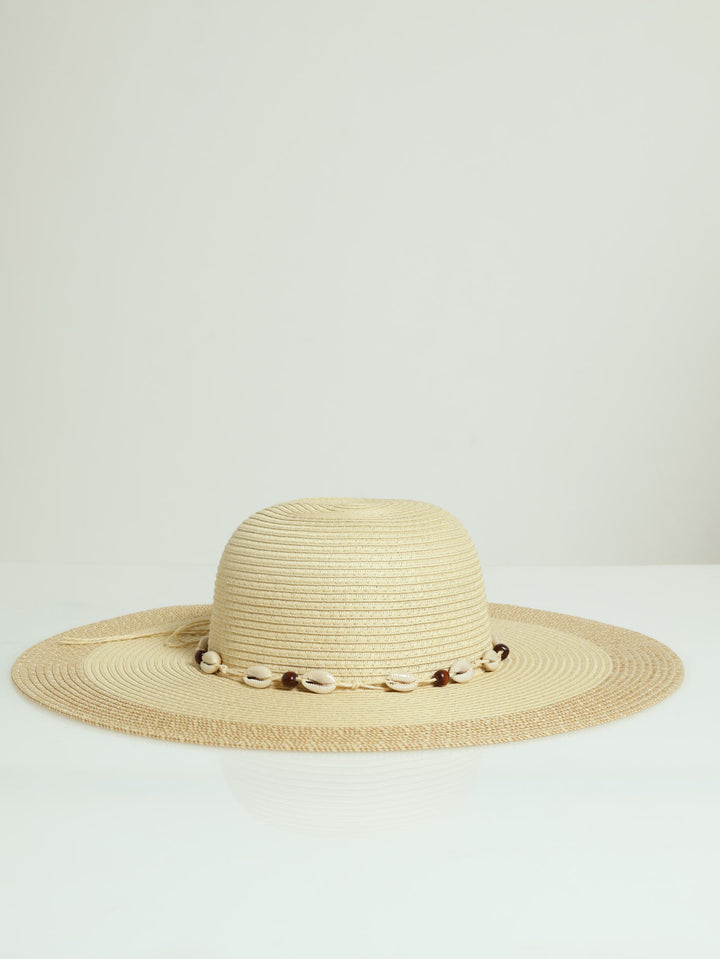 Wide Brim Two Tone Straw Hat - Caramel