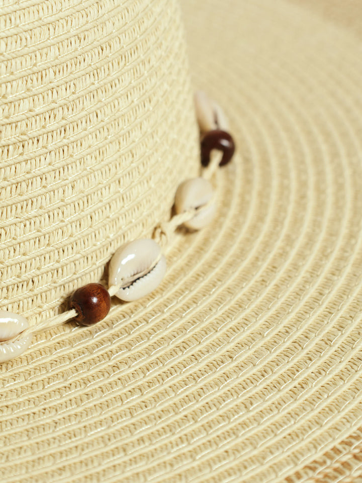 Wide Brim Two Tone Straw Hat - Caramel