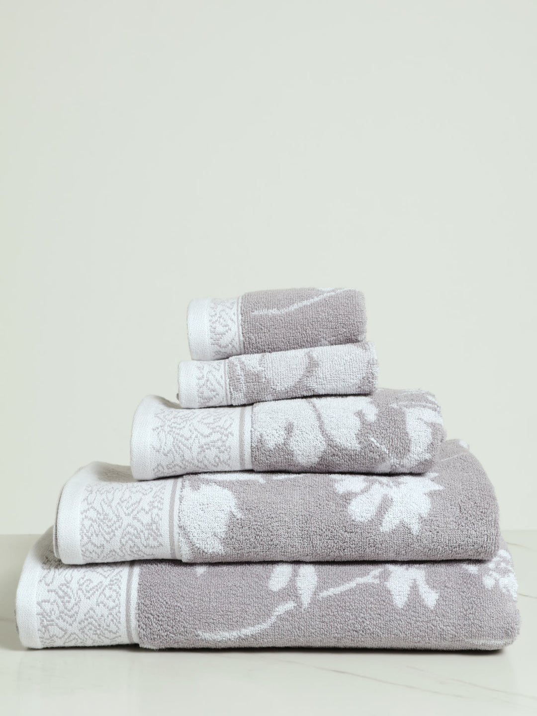 Two Tone Floral Towels - Grey