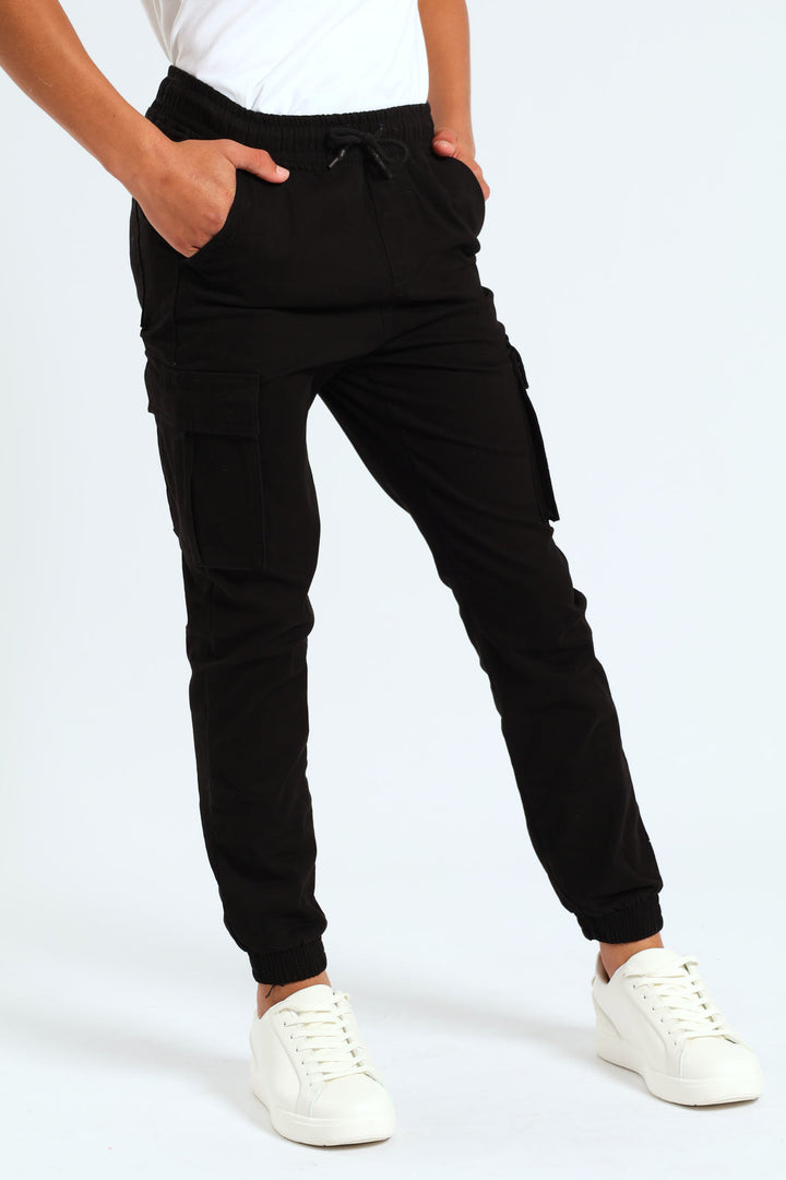 Boys Bellow Pocket Cargo Pants - Black