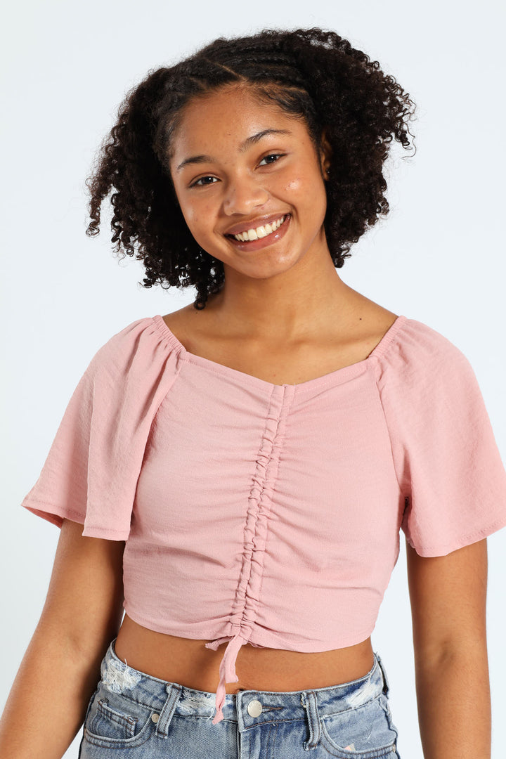 Girls Tie Front Top - Blush