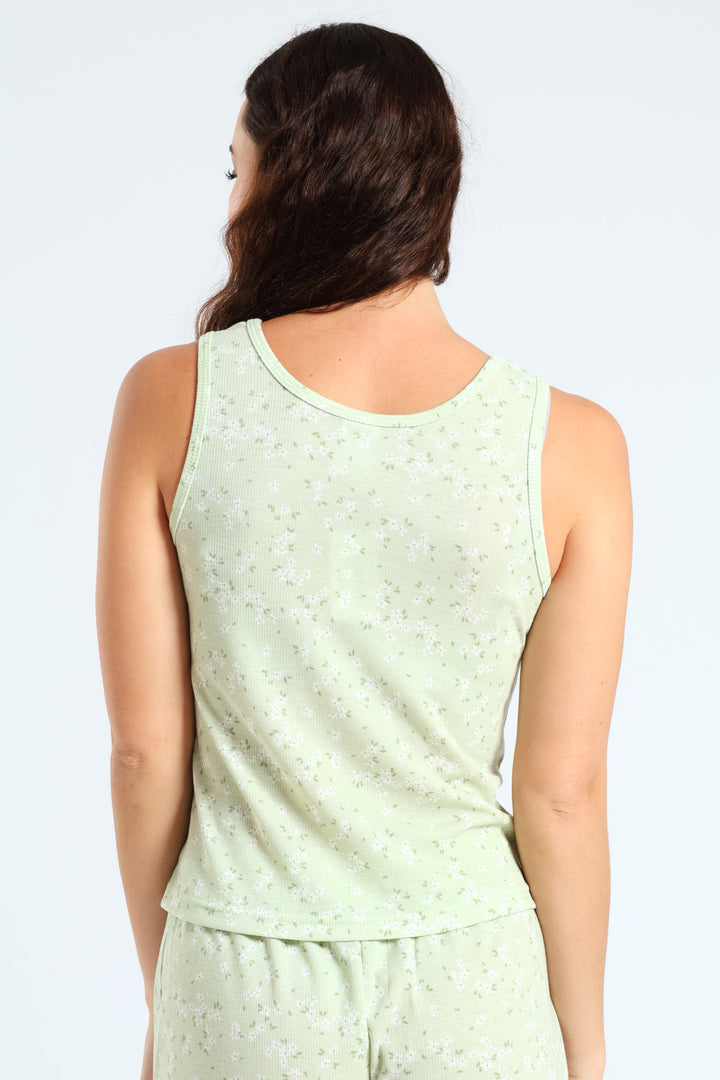 Rib Ditsy Floral Tank Top - Sage