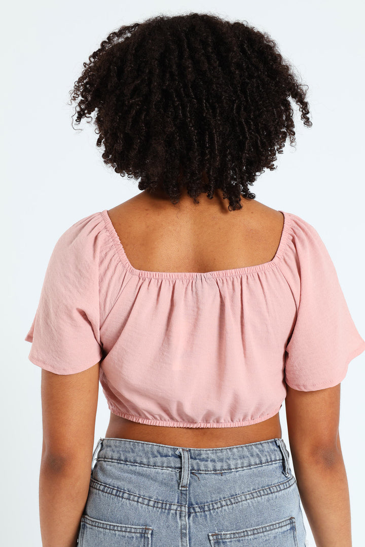 Girls Tie Front Top - Blush