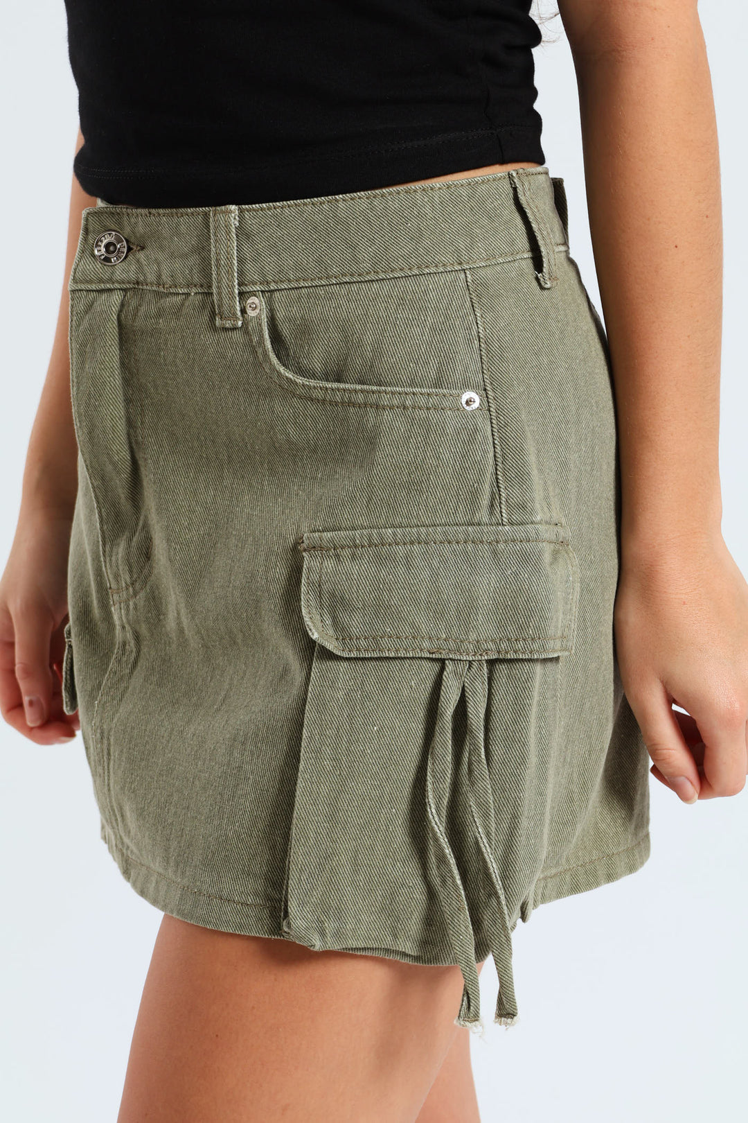 Denim Strap Utility Skirt - Fatigue