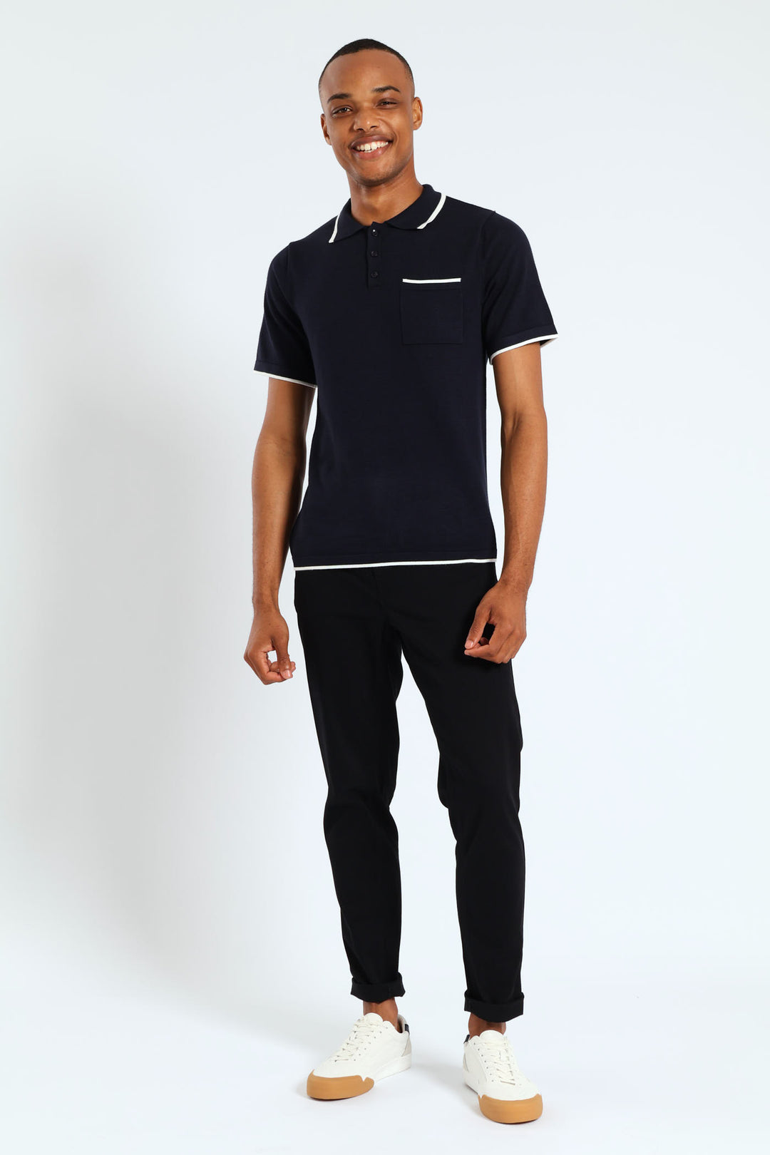 Contrast Knit Golfer - Navy