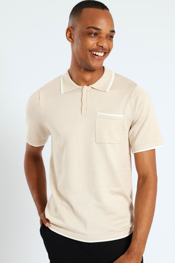 Contrast Knit Golfer - Tan