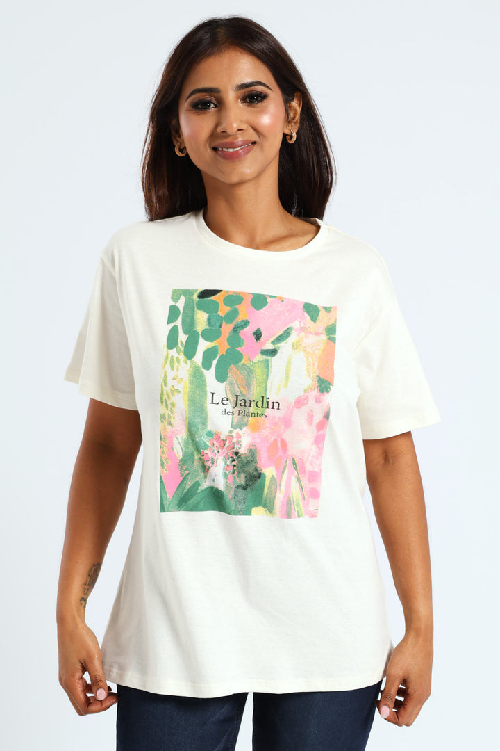 Artisic Abstract Floral Tee - Ivory