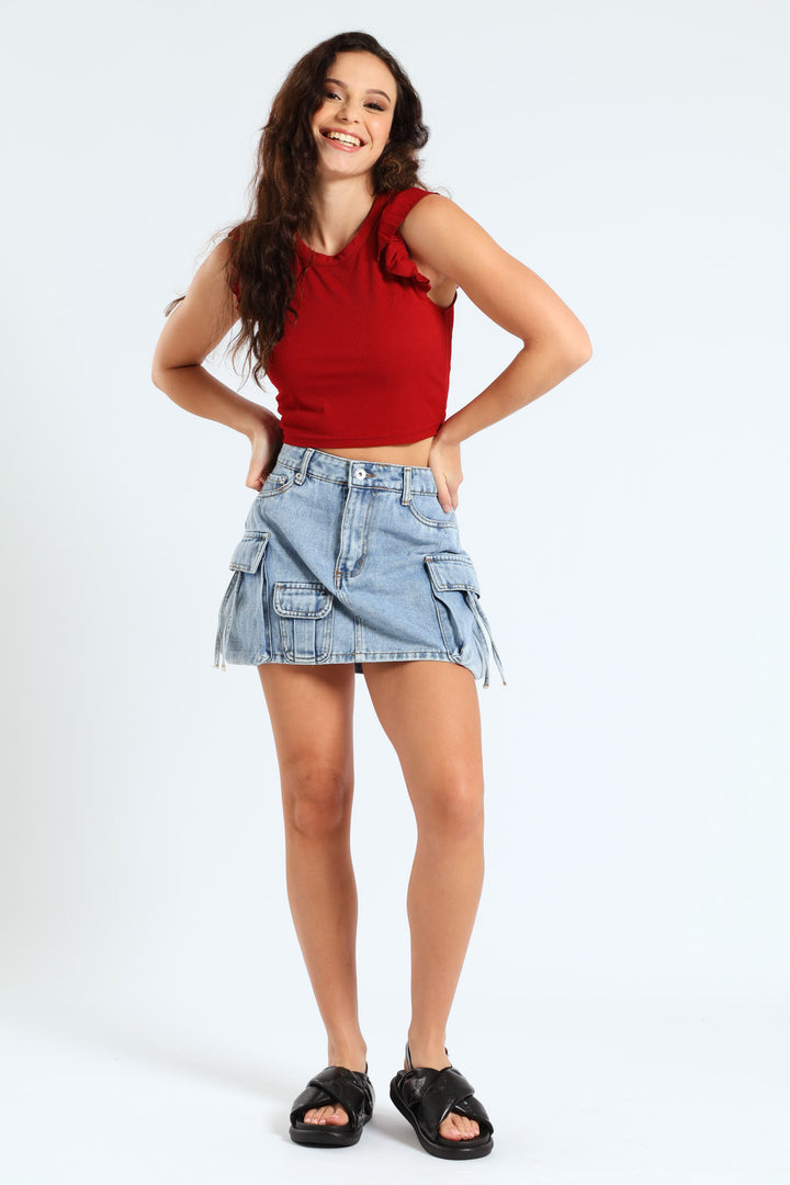 Frill Sleeve Tank - Red