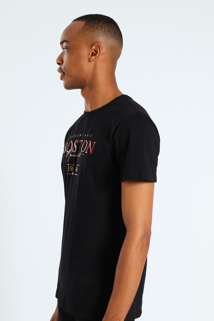 Short Sleeve Basic Print Tee-Black