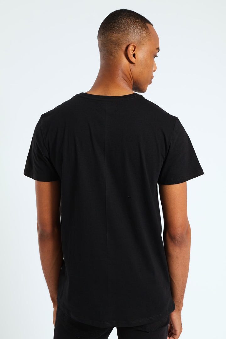 Short Sleeve Basic Print Tee-Black