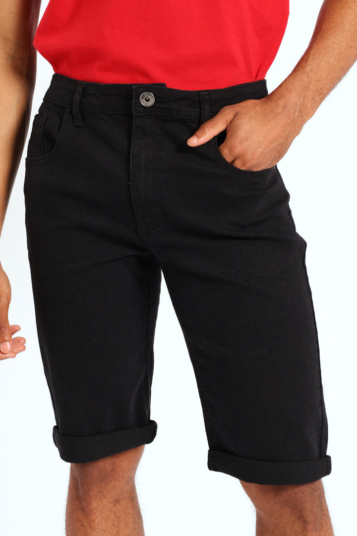 Turn Up Denim Short - Black