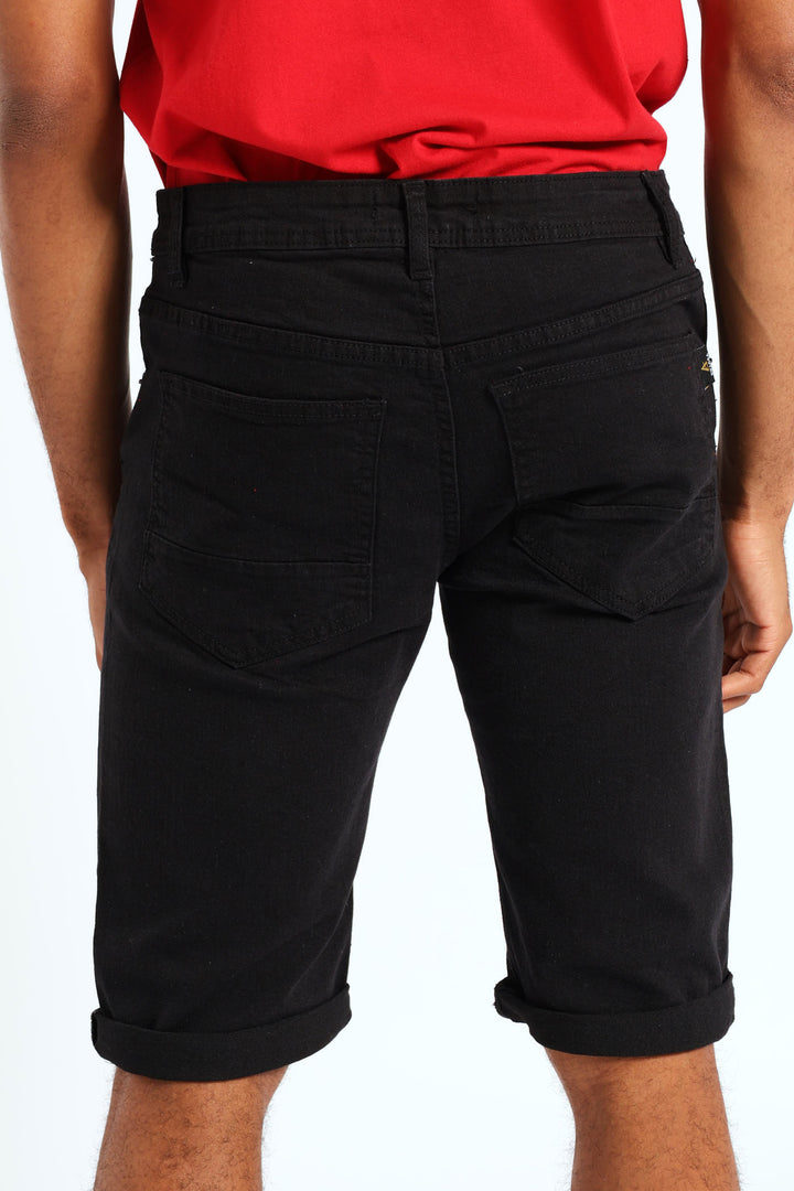 Turn Up Denim Short - Black