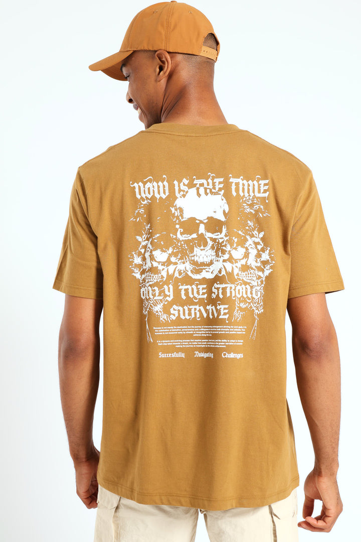 Skull Survive Front & Back Tee - Khaki