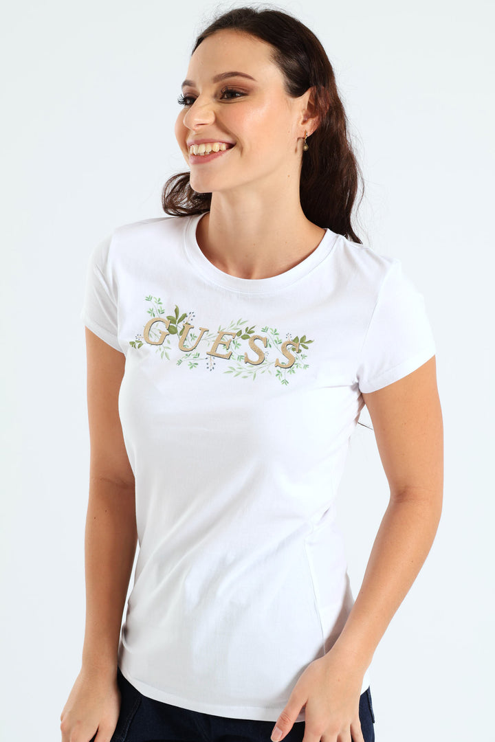 Graphic Leaf Tee-White