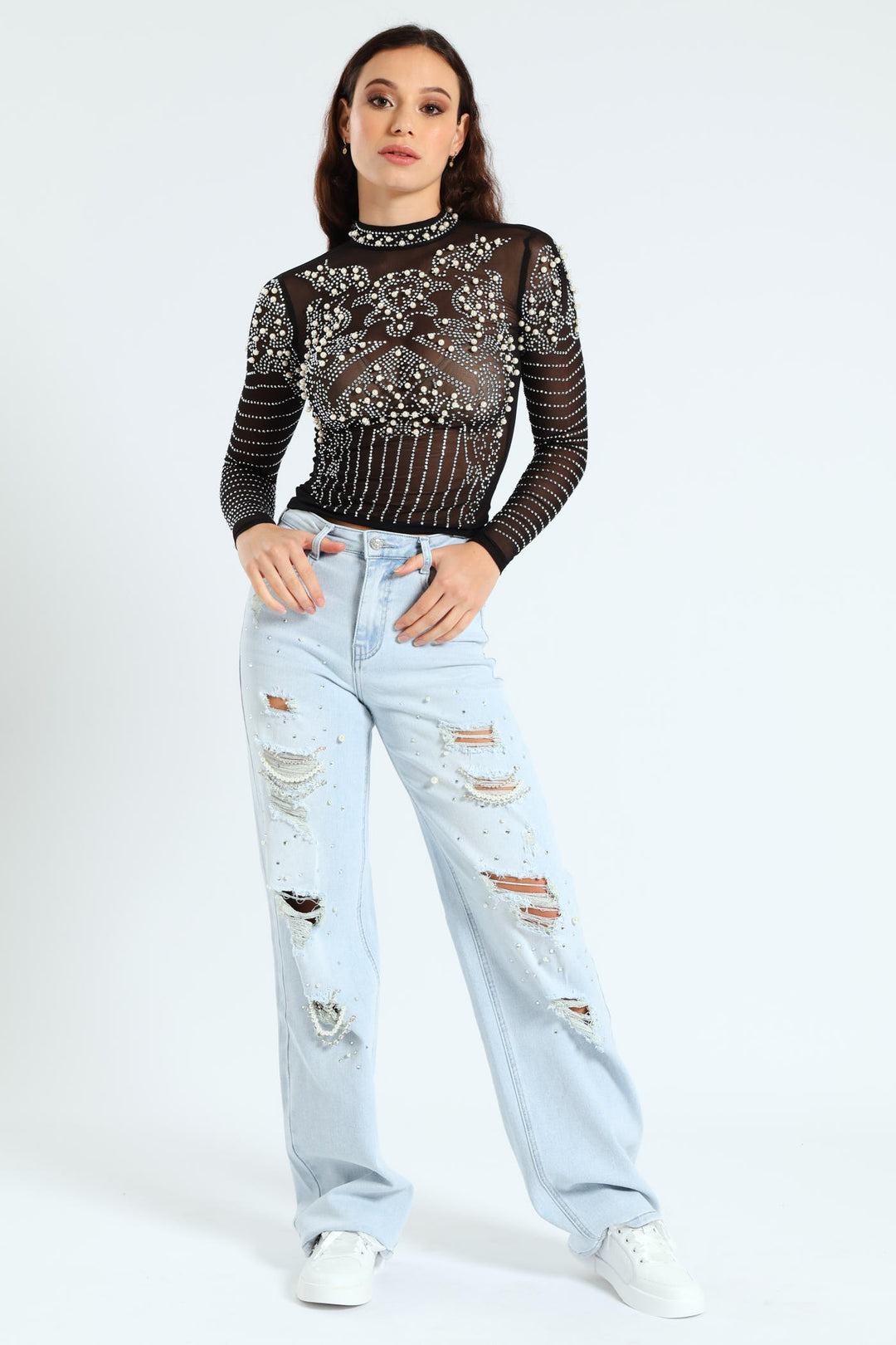 High Waist Wide Leg Jeans - Light Blue