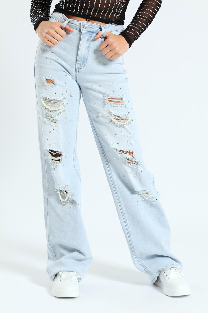 High Waist Wide Leg Jeans - Light Blue