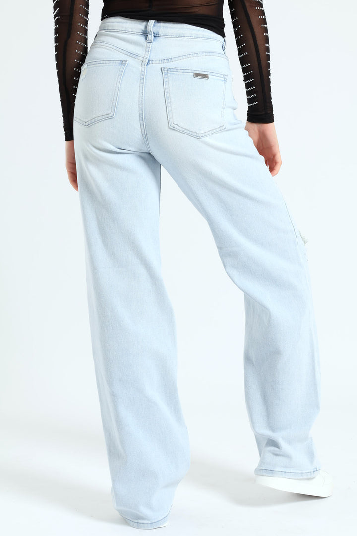 High Waist Wide Leg Jeans - Light Blue