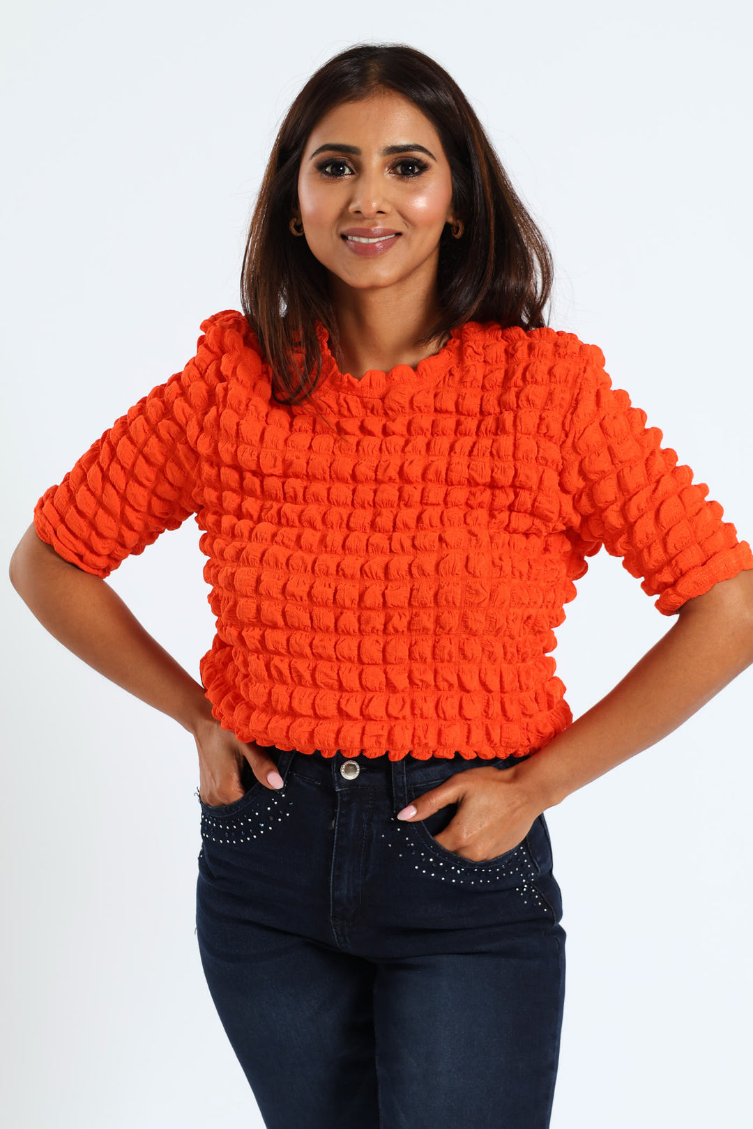 Bubble Crinkle Tee - Bright Orange