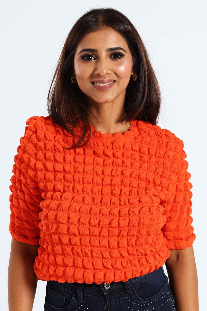 Bubble Crinkle Tee - Bright Orange